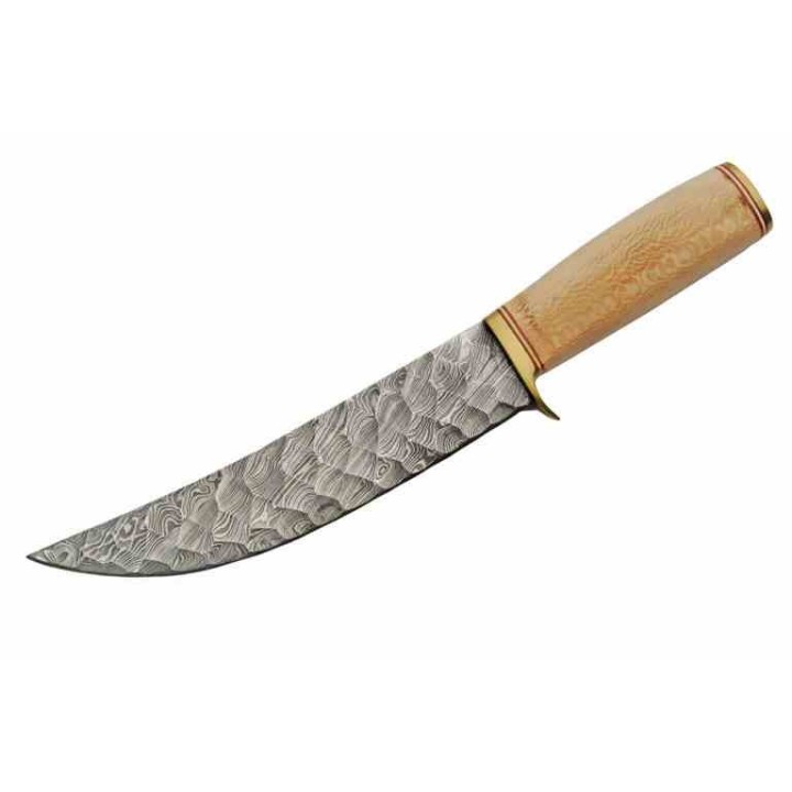 Couteau Bare Sycamore Hunter Lame Acier Damas 256 Couches Manche Bois Etui Cuir DM1346 - Livraison Gratuite