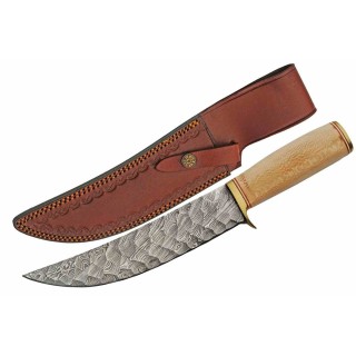 Couteau Bare Sycamore Hunter Lame Acier Damas 256 Couches Manche Bois Etui Cuir DM1346 - Livraison Gratuite