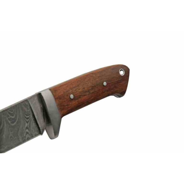 Couteau de Chasse Lame Drop Point Acier Damas Manche Bois Etui Cuir DM1335 - Livraison Gratuite