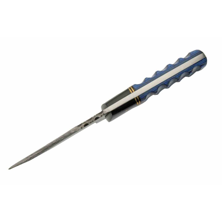 Couteau de Chasse Blue Lake Ripple Lame Acier Damas Manche Bois/Résine Etui Cuir DM1302BL - Livraison Gratuite