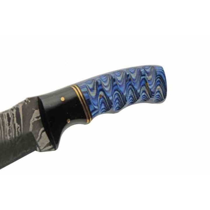 Couteau de Chasse Blue Lake Ripple Lame Acier Damas Manche Bois/Résine Etui Cuir DM1302BL - Livraison Gratuite