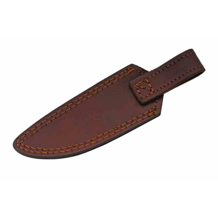 Couteau de Chasse Green Exotic Lame Acier Damas Manche Bois Etui Cuir DM1290GN - Livraison Gratuite