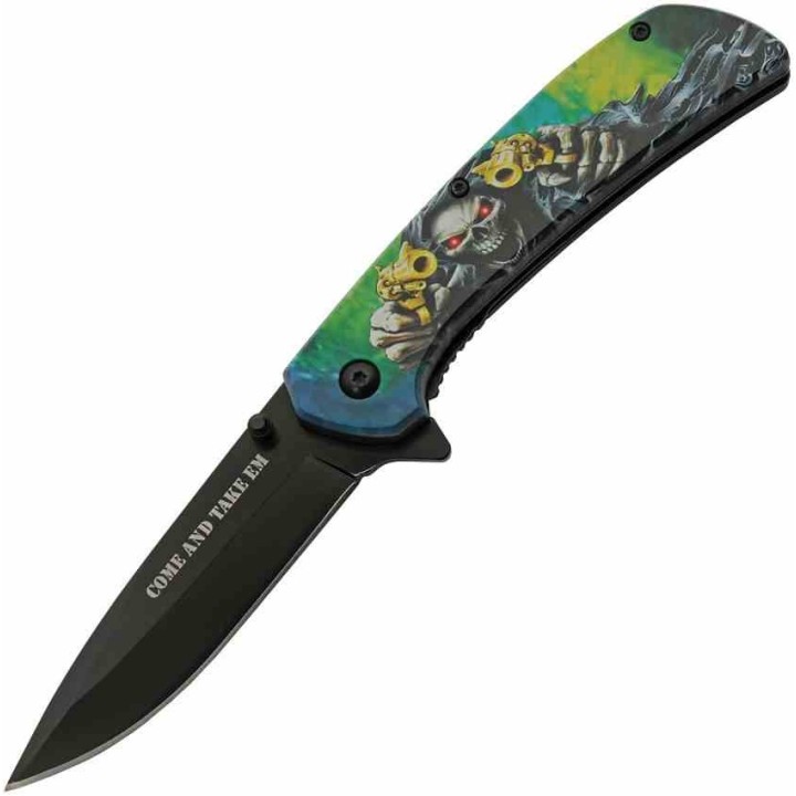 Lot de 3 Couteaux Rite Edge Reaper Skull A/O Manche Motif Crâne Lame Acier Inox Liner Lock CN300589XX - Livraison Gratuite
