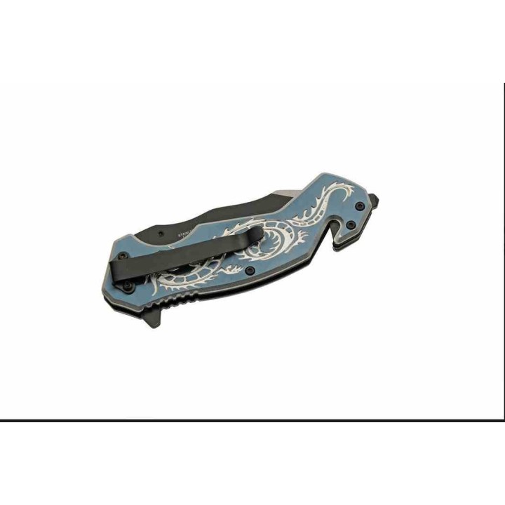 Lot de 2 Couteau Pliant Rite Edge Gray/White Dragon Lame Acier Inox Brise-Vitres Coupe-Ceinture CN300586SL - Livraison Gratuite