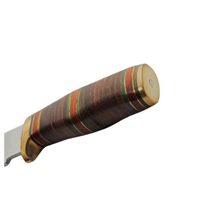Couteau de Chasse Bowie Lame Acier Inox Manche Cuir Étui Cuir PA203469 - Livraison Gratuite