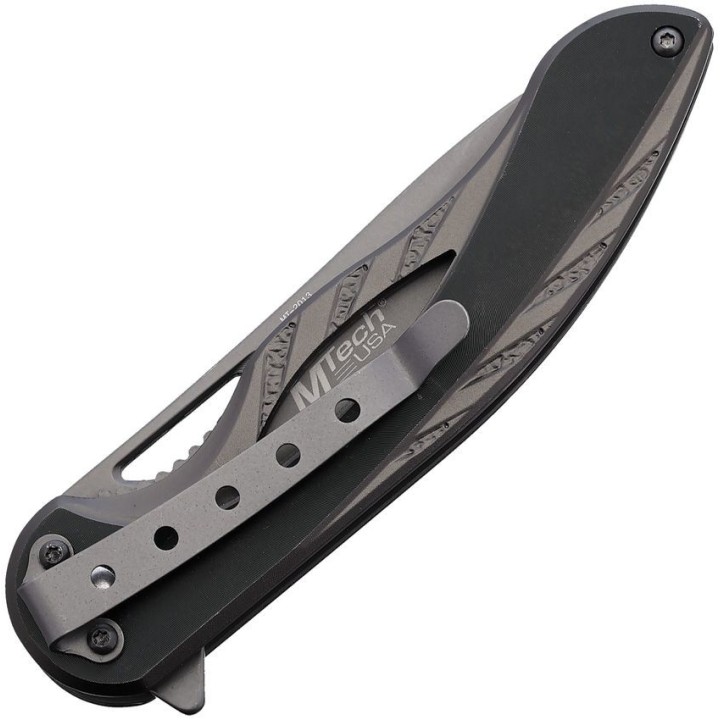 Couteau Pliant MTech Lame Acier 3Cr13 Manche Aluminium Noir/Gris Liner Lock Clip MT2013BK - Livraison Gratuite