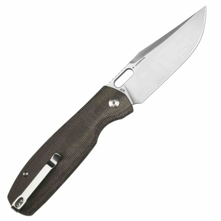 Couteau Pliant CJRB Prado OD Lame Acier AR-SFII Manche Micarta IKBS Button Lock Clip J1936BODG - Livraison Gratuite