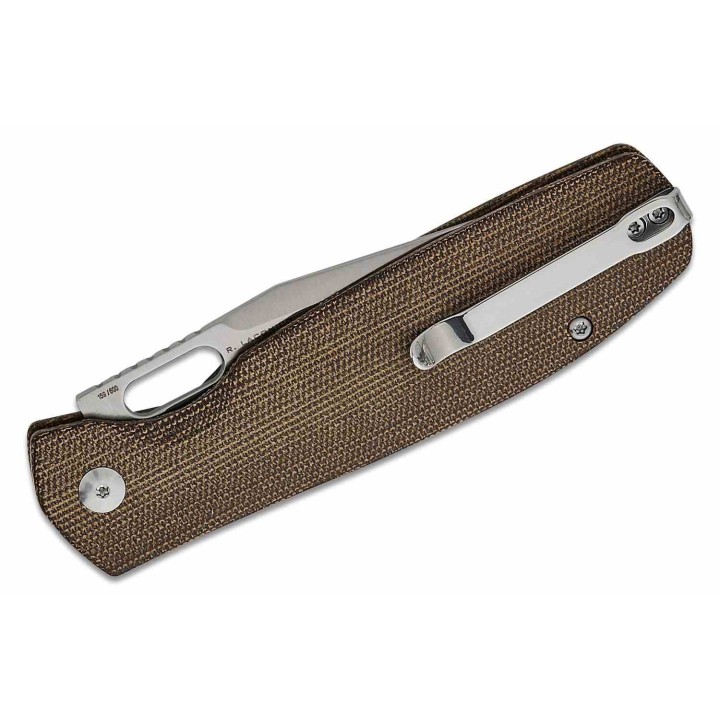 Couteau Pliant CJRB Prado OD Lame Acier AR-SFII Manche Micarta IKBS Button Lock Clip J1936BODG - Livraison Gratuite