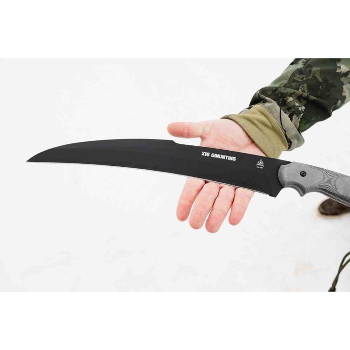 Couteau TOPS X16 Ginunting Lame Hawkbill Acier 1095 Manche Micarta Noir Etui Kydex Made USA TPX16G01 - Livraison Gratuite