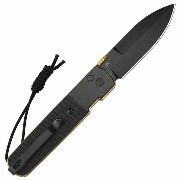 Couteau Pliant CJRB Locust Black/Gold Lame Spear Point AR-RPM9 G10 Button Lock IKBS J1951BG - Livraison Gratuite
