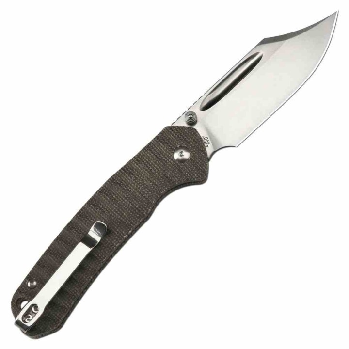 Couteau CJRB Pyrite Bowie Green Lame Acier AR-SFII Manche Micarta Button Lock IKBS Clip J1942ODG - Livraison Gratuite