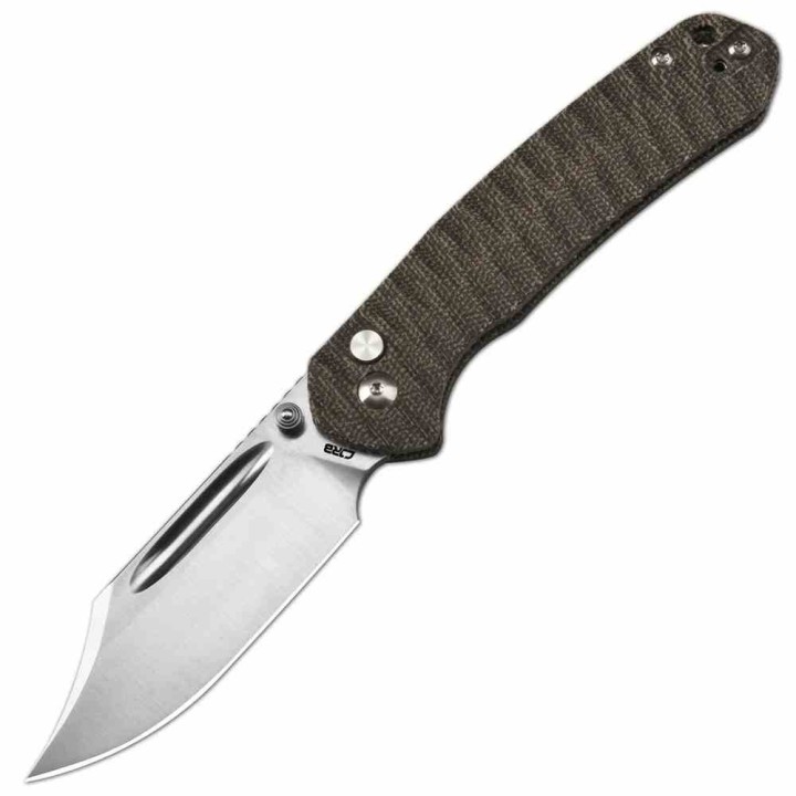 Couteau CJRB Pyrite Bowie Green Lame Acier AR-SFII Manche Micarta Button Lock IKBS Clip J1942ODG - Livraison Gratuite