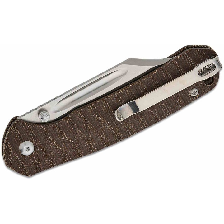 Couteau CJRB Pyrite Bowie Green Lame Acier AR-SFII Manche Micarta Button Lock IKBS Clip J1942ODG - Livraison Gratuite