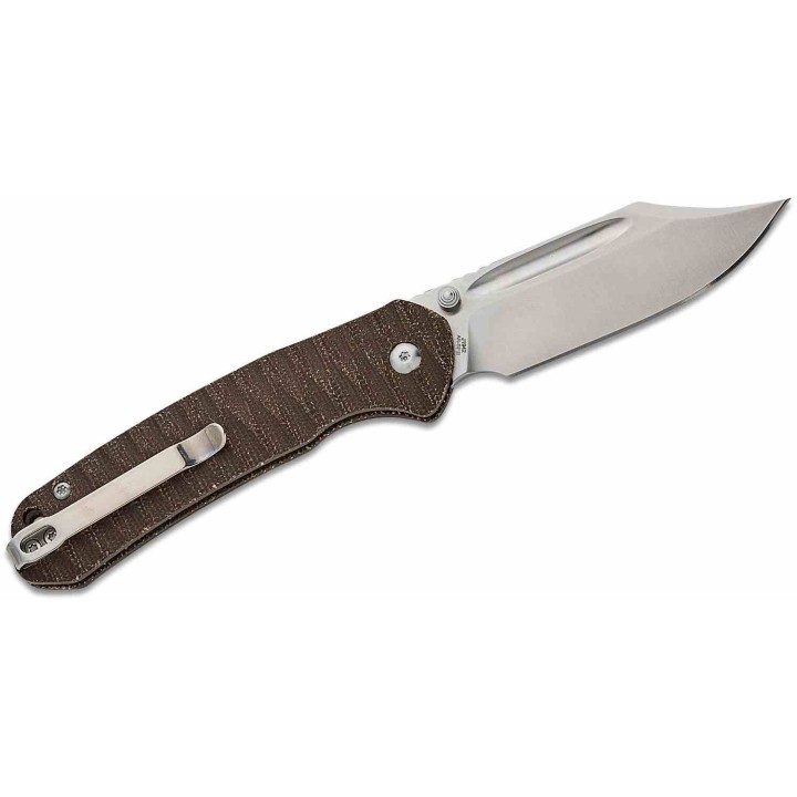 Couteau CJRB Pyrite Bowie Green Lame Acier AR-SFII Manche Micarta Button Lock IKBS Clip J1942ODG - Livraison Gratuite