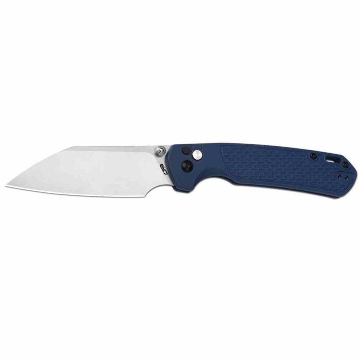 Couteau CJRB Large Pyrite Light Blue Lame Wharncliffe Acier AR-RPM9 Manche FRN Button Lock IKBS J1945LBU - Livraison Gratuite