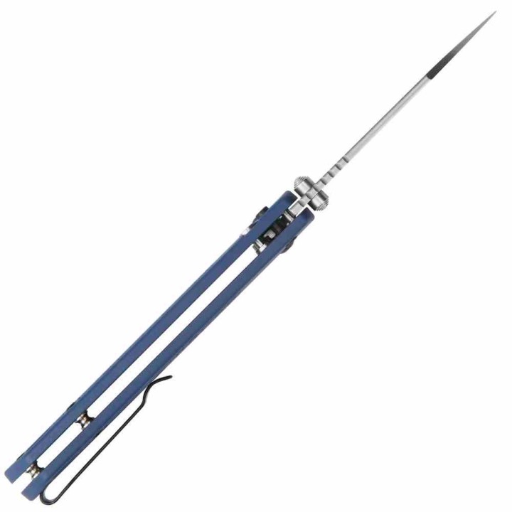 Couteau CJRB Large Pyrite Light Blue Lame Wharncliffe Acier AR-RPM9 Manche FRN Button Lock IKBS J1945LBU - Livraison Gratuite