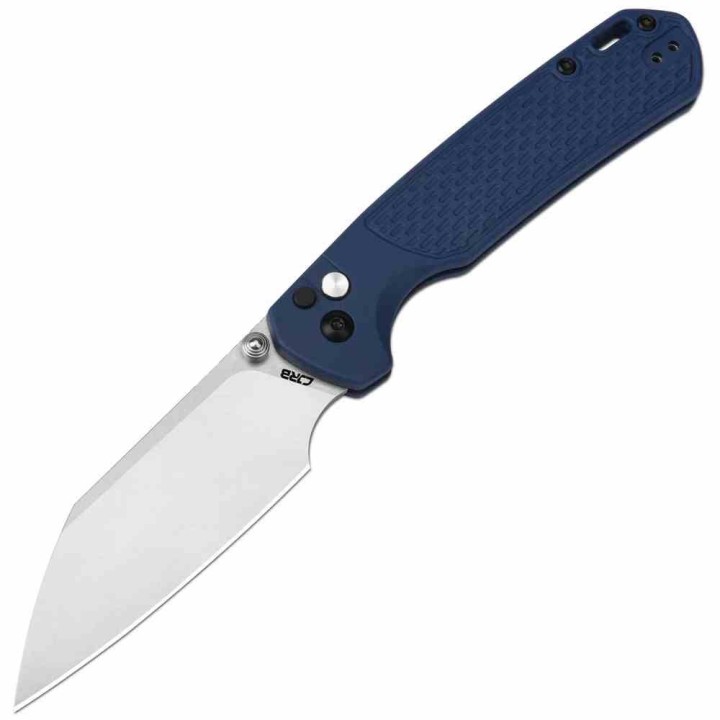 Couteau CJRB Large Pyrite Light Blue Lame Wharncliffe Acier AR-RPM9 Manche FRN Button Lock IKBS J1945LBU - Livraison Gratuite
