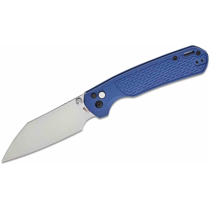 Couteau CJRB Large Pyrite Light Blue Lame Wharncliffe Acier AR-RPM9 Manche FRN Button Lock IKBS J1945LBU - Livraison Gratuite
