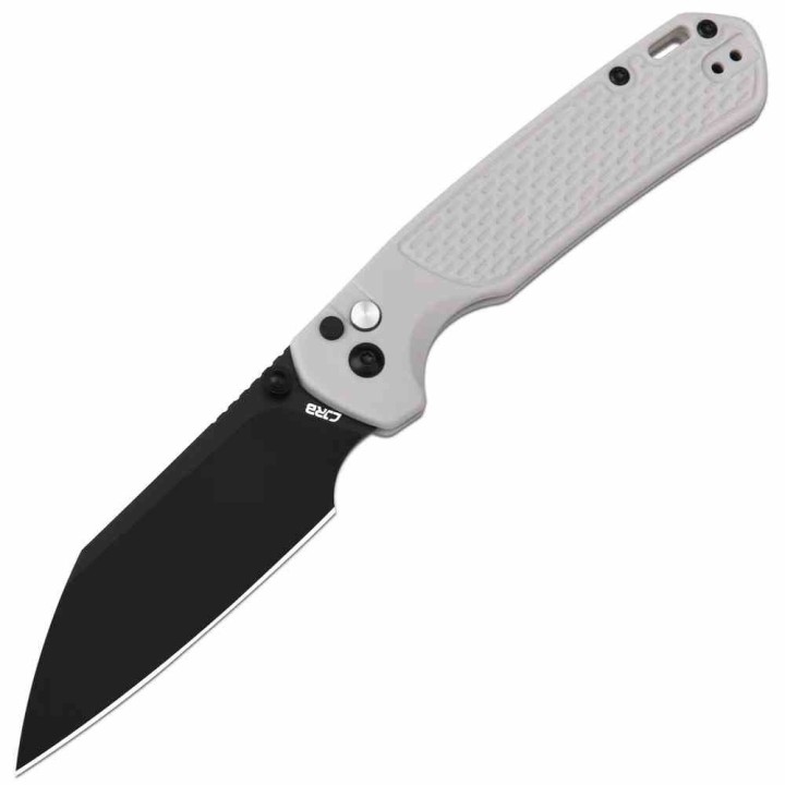 Couteau CJRB Large Pyrite Light Gray Lame Wharncliffe Acier AR-RPM9 Manche FRN Button Lock IKBS J1945LBGY - Livraison Gratuite