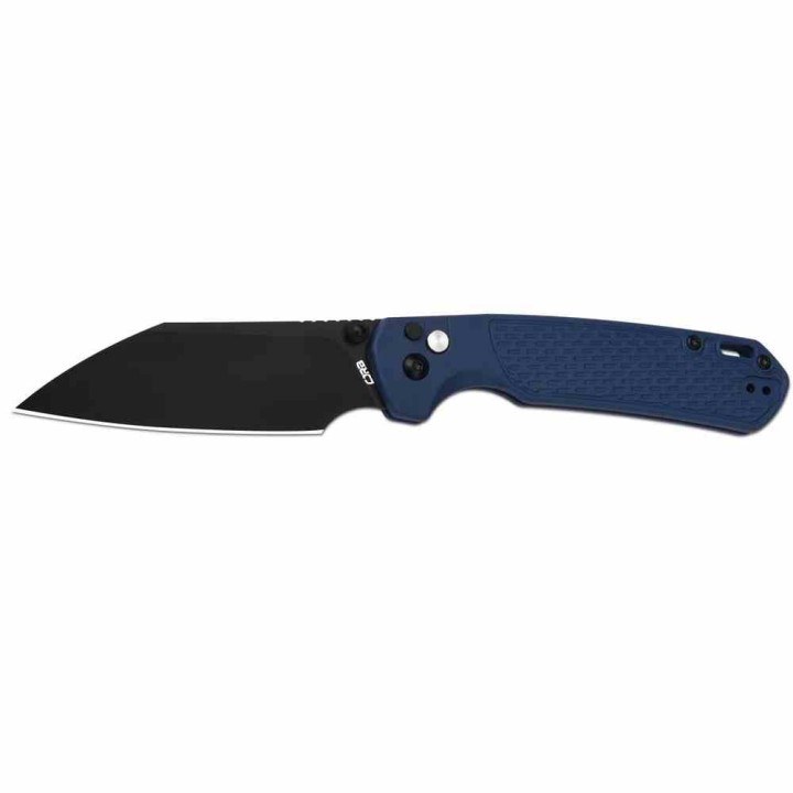 Couteau CJRB Large Pyrite Light Blue Lame Wharncliffe Acier AR-RPM9 Manche FRN Button Lock IKBS J1945LBBU - Livraison Gratuite
