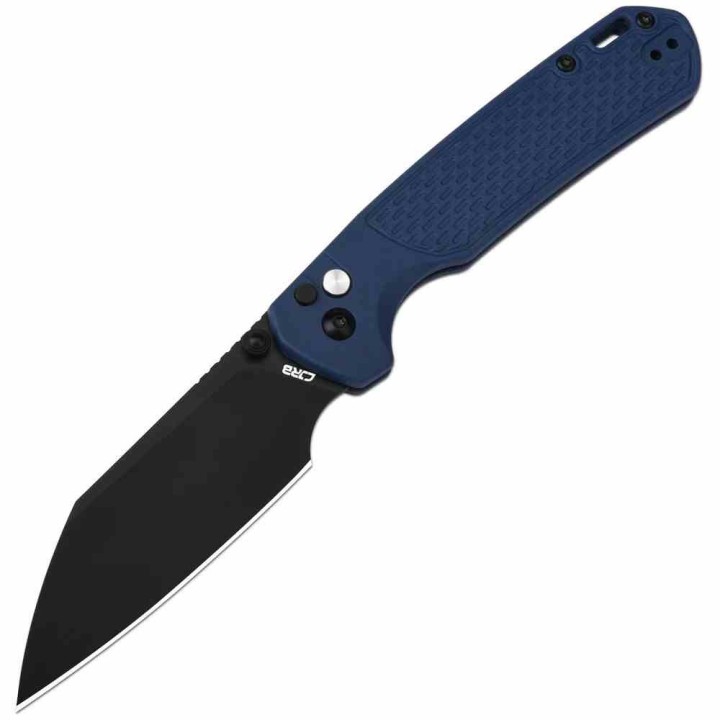 Couteau CJRB Large Pyrite Light Blue Lame Wharncliffe Acier AR-RPM9 Manche FRN Button Lock IKBS J1945LBBU - Livraison Gratuite