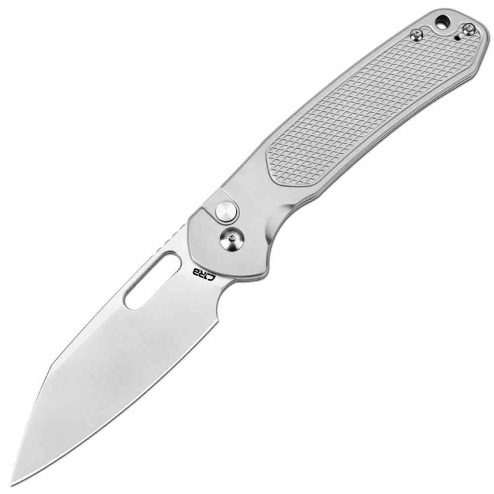 Couteau CJRB Large Pyrite-Alt Steel Lame Acier AR-SFII Manche Acier Button Lock IKBS J1925ALST - Livraison Gratuite