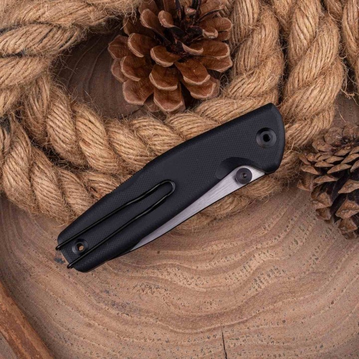 Couteau Real Steel RSK Yak Black Lame Nessmuk Acier 14C28N Manche G10 Sécurité Lockback Clip RS7871BB - Livraison Gratuite