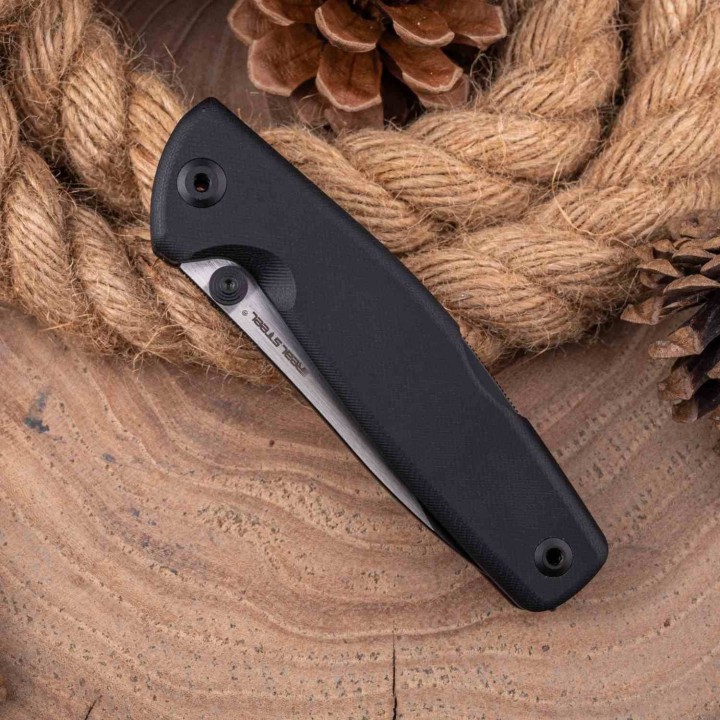 Couteau Real Steel RSK Yak Black Lame Nessmuk Acier 14C28N Manche G10 Sécurité Lockback Clip RS7871BB - Livraison Gratuite