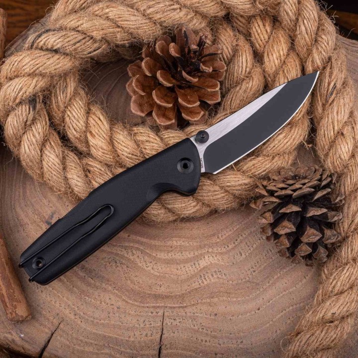 Couteau Real Steel RSK Yak Black Lame Nessmuk Acier 14C28N Manche G10 Sécurité Lockback Clip RS7871BB - Livraison Gratuite