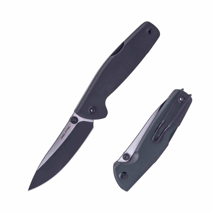 Couteau Real Steel RSK Yak Black Lame Nessmuk Acier 14C28N Manche G10 Sécurité Lockback Clip RS7871BB - Livraison Gratuite
