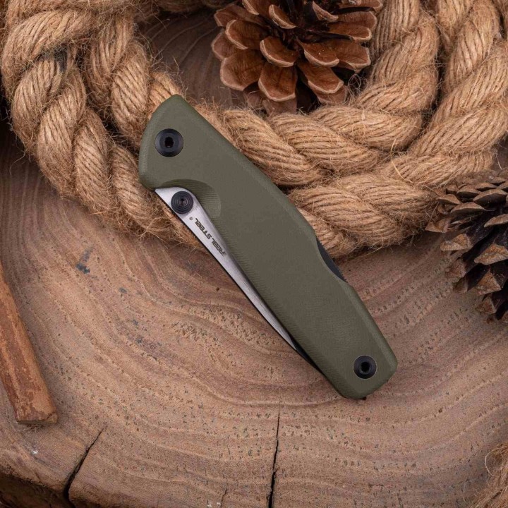 Couteau Real Steel RSK Yak OD Green Lame Nessmuk Acier 14C28N Manche G10 Sécurité Lockback Clip RS7871BG - Livraison Gratuite