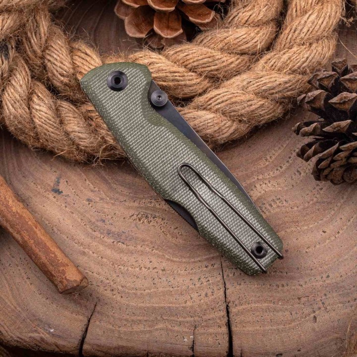 Couteau Real Steel RSK Yak Green Lame Nessmuk Acier 14C28N Manche Micarta Sécurité Lockback Clip RS7871GM - Livraison Gratuite