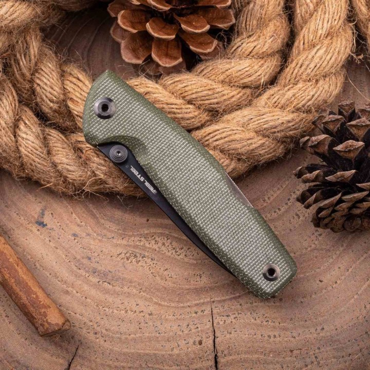 Couteau Real Steel RSK Yak Green Lame Nessmuk Acier 14C28N Manche Micarta Sécurité Lockback Clip RS7871GM - Livraison Gratuite