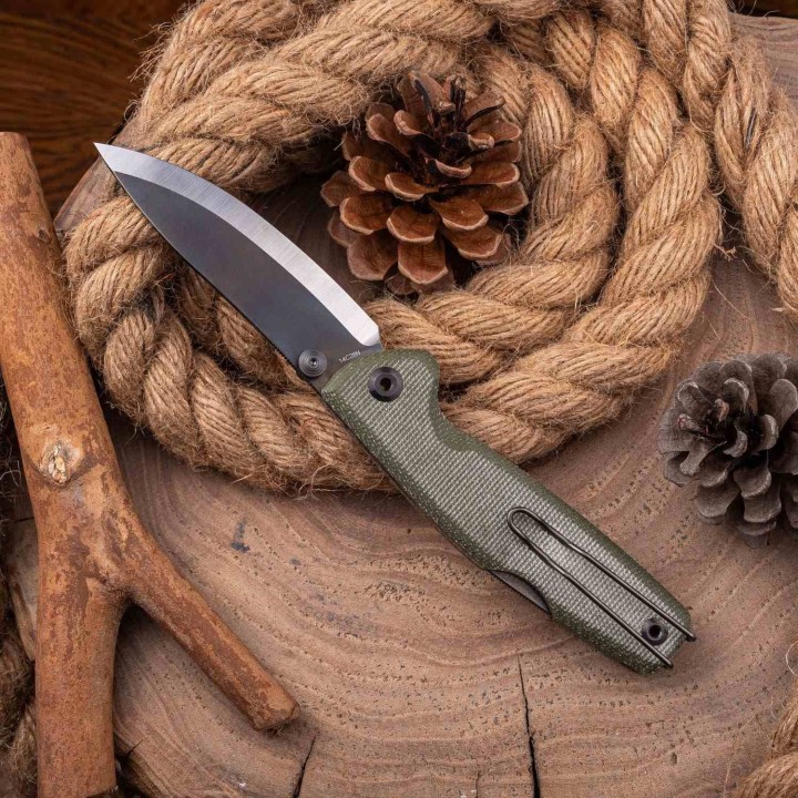 Couteau Real Steel RSK Yak Green Lame Nessmuk Acier 14C28N Manche Micarta Sécurité Lockback Clip RS7871GM - Livraison Gratuite