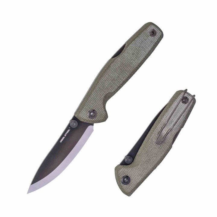 Couteau Real Steel RSK Yak Green Lame Nessmuk Acier 14C28N Manche Micarta Sécurité Lockback Clip RS7871GM - Livraison Gratuite