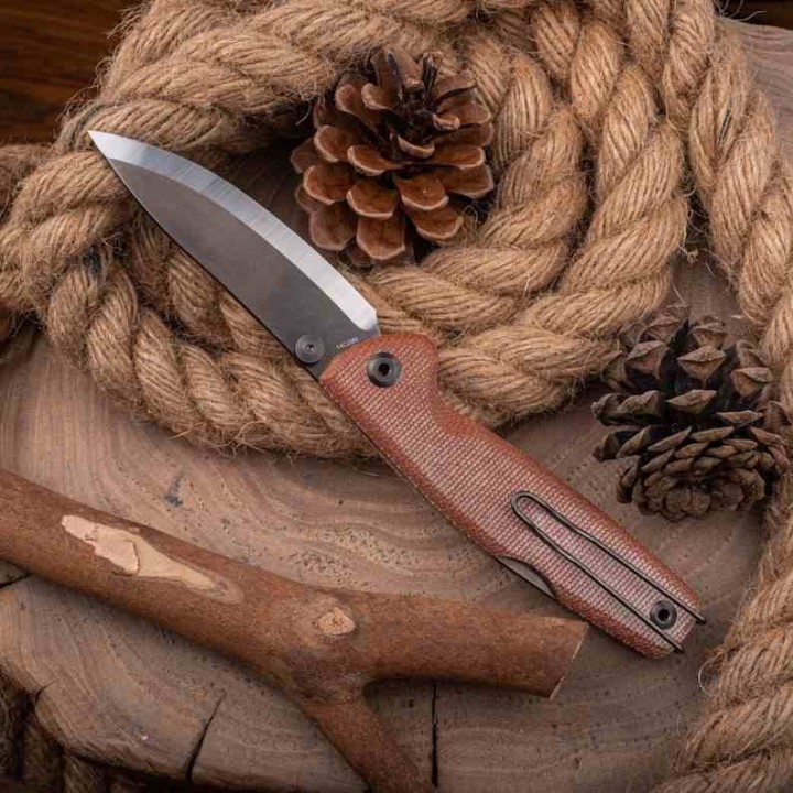Couteau Real Steel RSK Yak Natural Lame Nessmuk Acier 14C28N Manche Micarta Sécurité Lockback Clip RS7871NM - Livraison Gratuite