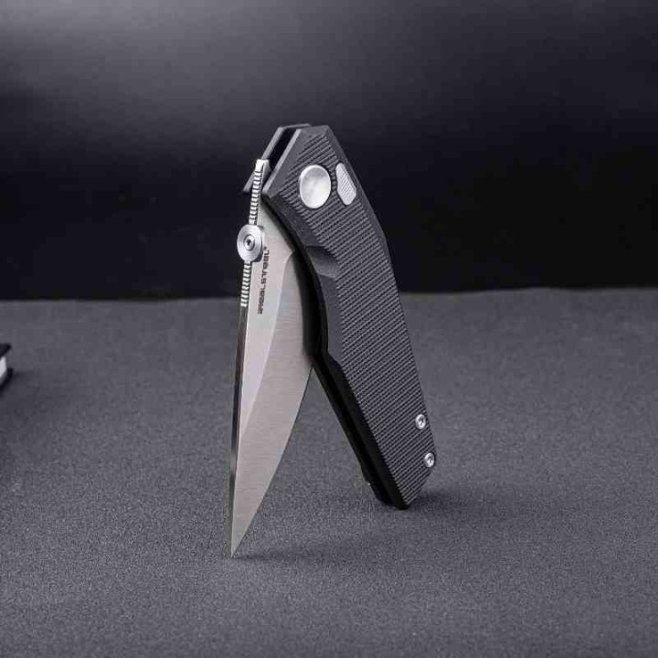 Couteau Real Steel Spectrum Black Lame Acier Nitro V Manche G10 IKBS Button Lock RS7142BS - Livraison Gratuite