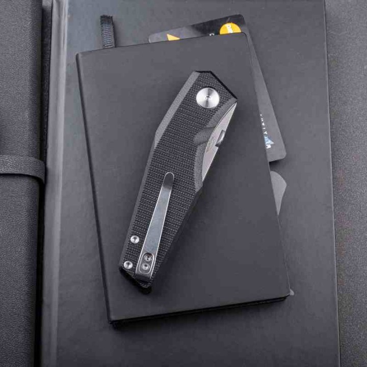 Couteau Real Steel Spectrum Black Lame Acier Nitro V Manche G10 IKBS Button Lock RS7142BS - Livraison Gratuite