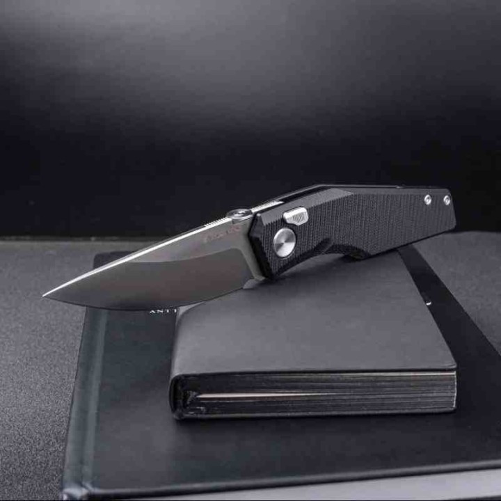 Couteau Real Steel Spectrum Black Lame Acier Nitro V Manche G10 IKBS Button Lock RS7142BS - Livraison Gratuite