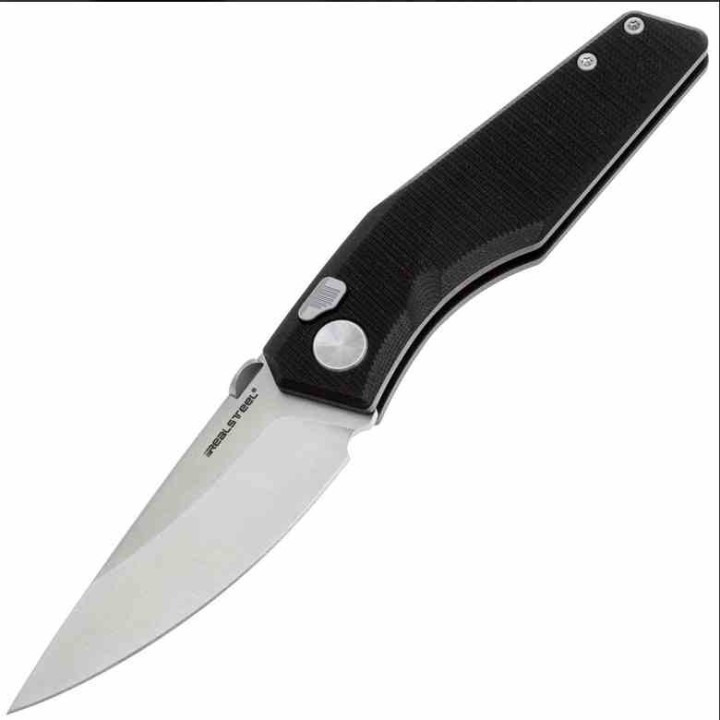 Couteau Real Steel Spectrum Black Lame Acier Nitro V Manche G10 IKBS Button Lock RS7142BS - Livraison Gratuite