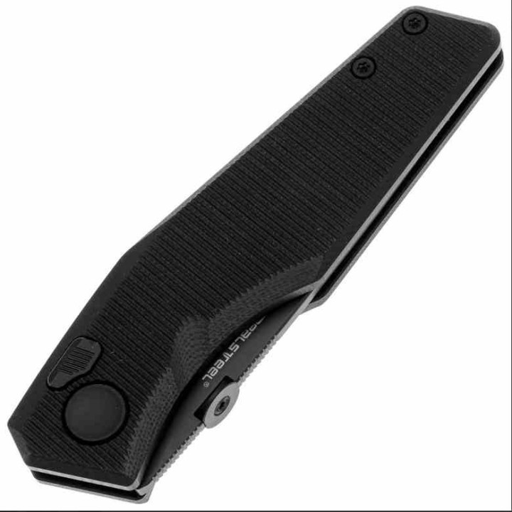 Couteau Real Steel Spectrum Black Lame Acier Nitro V Black Manche G10 IKBS Button Lock RS7142BB - Livraison Gratuite