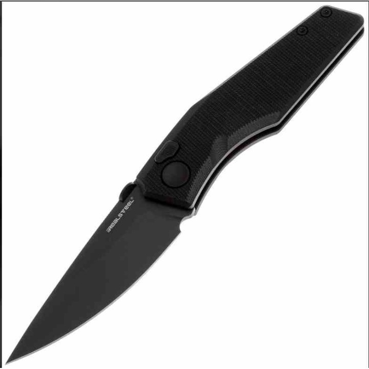 Couteau Real Steel Spectrum Black Lame Acier Nitro V Black Manche G10 IKBS Button Lock RS7142BB - Livraison Gratuite