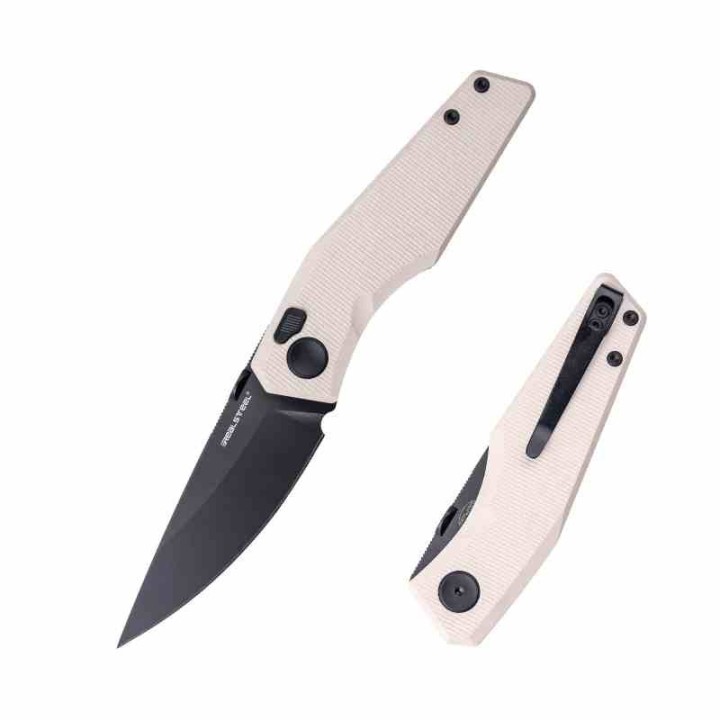 Couteau Real Steel Spectrum Tan Lame Acier Nitro V Black Manche G10 IKBS Button Lock RS7142IB - Livraison Gratuite
