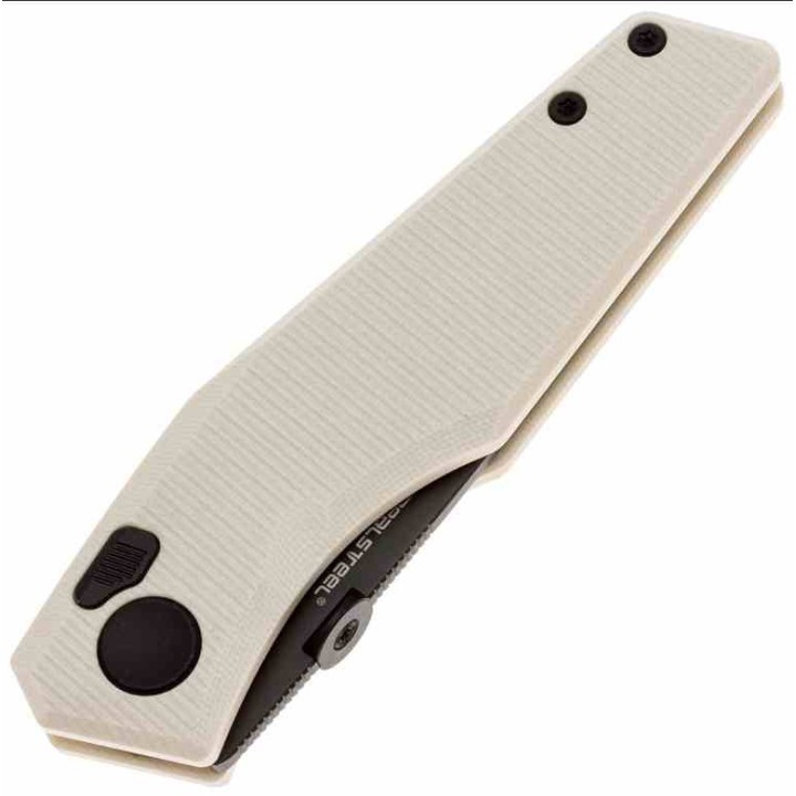 Couteau Real Steel Spectrum Tan Lame Acier Nitro V Black Manche G10 IKBS Button Lock RS7142IB - Livraison Gratuite