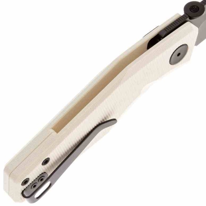 Couteau Real Steel Spectrum Tan Lame Acier Nitro V Black Manche G10 IKBS Button Lock RS7142IB - Livraison Gratuite
