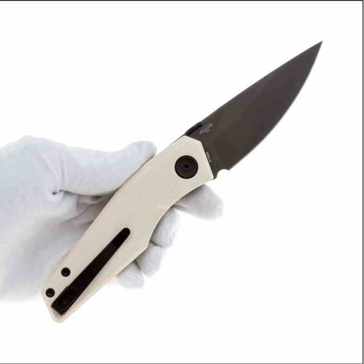 Couteau Real Steel Spectrum Tan Lame Acier Nitro V Black Manche G10 IKBS Button Lock RS7142IB - Livraison Gratuite