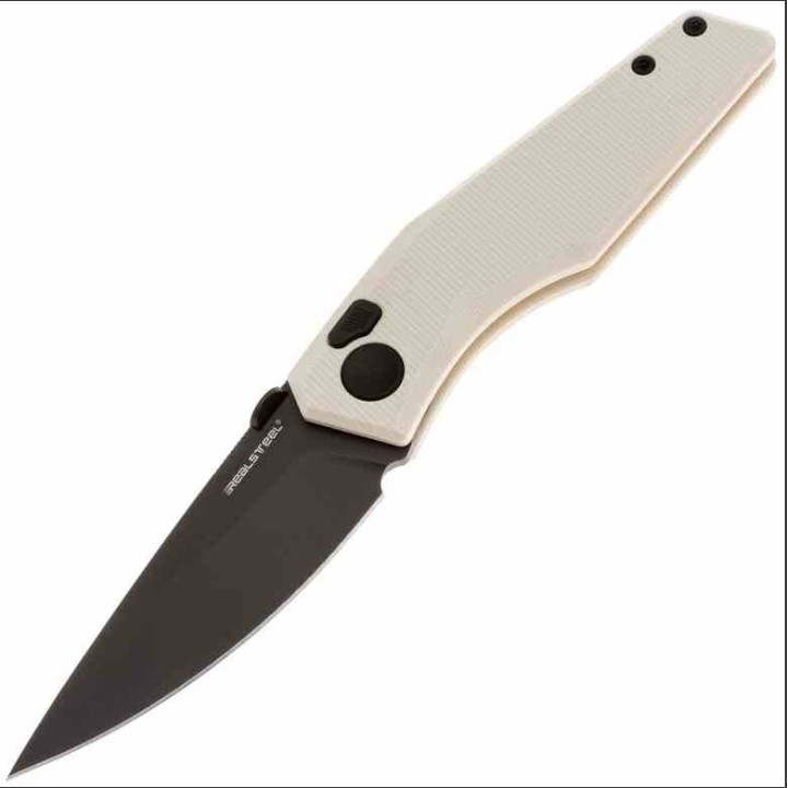 Couteau Real Steel Spectrum Tan Lame Acier Nitro V Black Manche G10 IKBS Button Lock RS7142IB - Livraison Gratuite