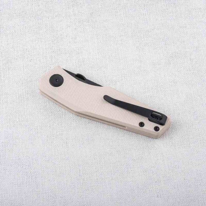 Couteau Real Steel Spectrum Tan Lame Acier Nitro V Black Manche G10 IKBS Button Lock RS7142IB - Livraison Gratuite