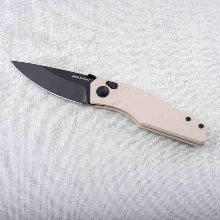Couteau Real Steel Spectrum Tan Lame Acier Nitro V Black Manche G10 IKBS Button Lock RS7142IB - Livraison Gratuite
