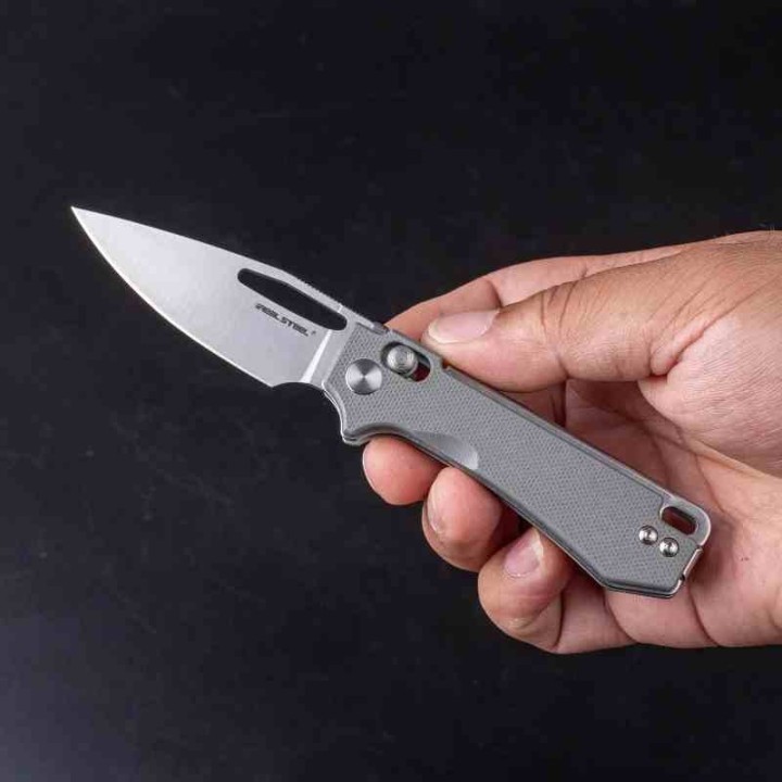 Couteau Real Steel Vis Gray Lame Acier 12C27N Manche G10 Crossbar Lock IKBS Clip RS8051HS - Livraison Gratuite
